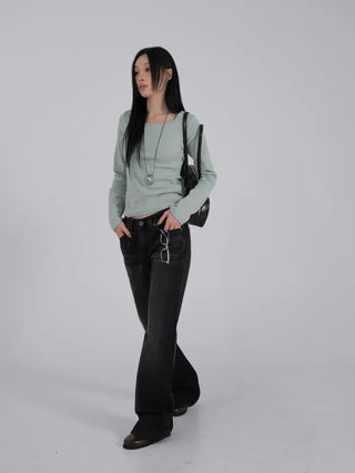 Die One Black Slim Bootcut Denim Pants
