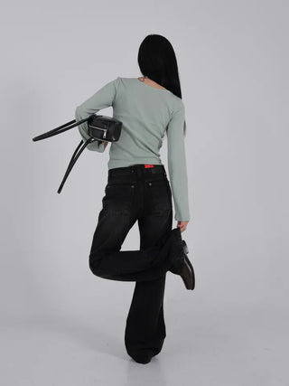 Die One Black Slim Bootcut Denim Pants