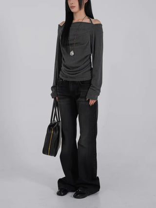 Die One Black Slim Bootcut Denim Pants