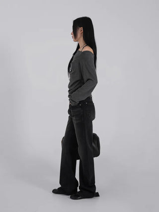 Die One Black Slim Bootcut Denim Pants