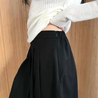 Back Elastic High-Waisted Flare Midi Skirt