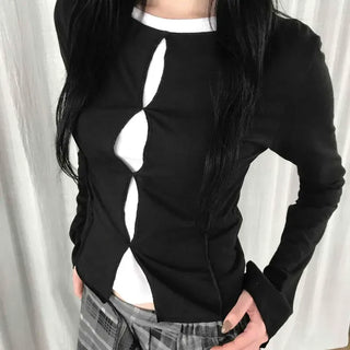 Center Cutout Slim Fit Cropped Long Sleeve Tee