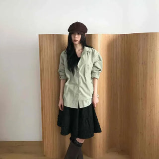 Tiered A-line Cotton Midi Skirt