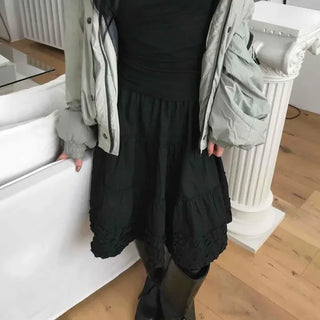 Tiered A-line Cotton Midi Skirt