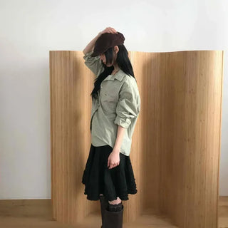Tiered A-line Cotton Midi Skirt