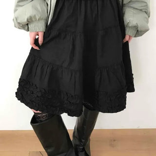 Tiered A-line Cotton Midi Skirt