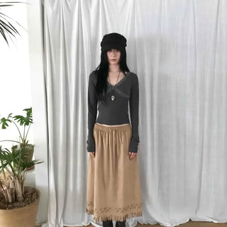 Tassel Elastic A-Line Midi Skirt