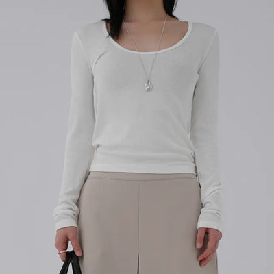 Yeni U-neck Two-way Long Sleeve T-shirt