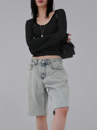 Yeni U-neck Two-way Long Sleeve T-shirt