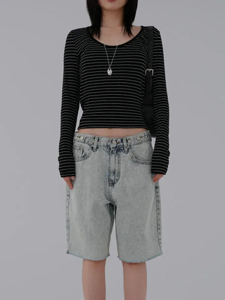 Yeni U-neck Two-way Long Sleeve T-shirt