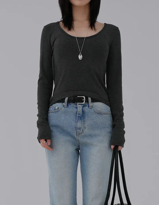 Yeni U-neck Two-way Long Sleeve T-shirt