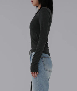 Yeni U-neck Two-way Long Sleeve T-shirt