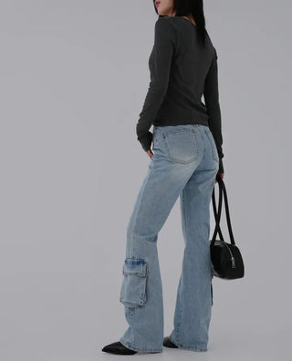 Yeni U-neck Two-way Long Sleeve T-shirt