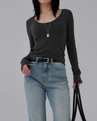 Yeni U-neck Two-way Long Sleeve T-shirt