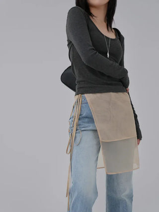 Yeni U-neck Two-way Long Sleeve T-shirt