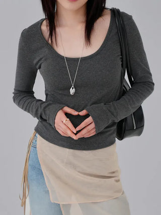 Yeni U-neck Two-way Long Sleeve T-shirt