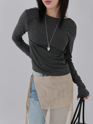 Yeni U-neck Two-way Long Sleeve T-shirt