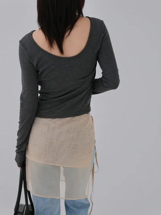 Yeni U-neck Two-way Long Sleeve T-shirt