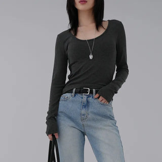 Yeni U-neck Two-way Long Sleeve T-shirt