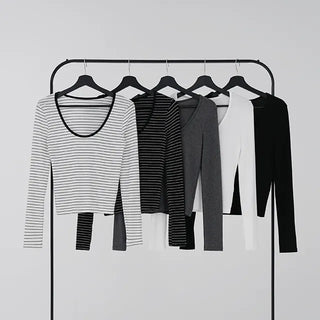 Yeni U-neck Two-way Long Sleeve T-shirt