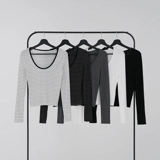 Yeni U-neck Two-way Long Sleeve T-shirt