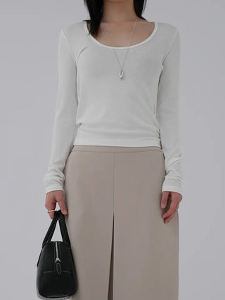 Yeni U-neck Two-way Long Sleeve T-shirt