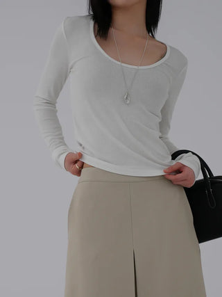 Yeni U-neck Two-way Long Sleeve T-shirt