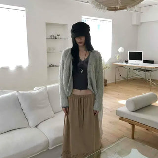 Soft Feather Poodle Oversized Open Cardigan