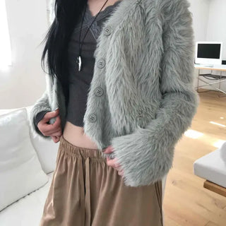 Soft Feather Poodle Oversized Open Cardigan