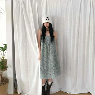 Vintage Floral Pintuck Strap Lace Mini Dress