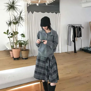Vintage High-Neck Big Collar Zip-Up Cozy Knit