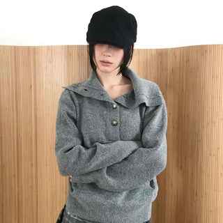 Vintage High-Neck Big Collar Zip-Up Cozy Knit