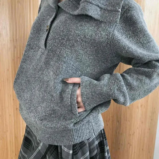 Vintage High-Neck Big Collar Zip-Up Cozy Knit