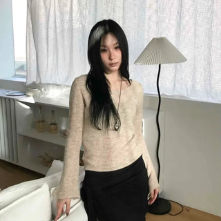 Romance Deep V-Neck Slim Fit Mohair Knit