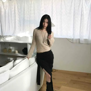 Romance Deep V-Neck Slim Fit Mohair Knit