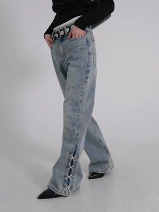 Neo String Point Washed Eyelet Bootcut Pants