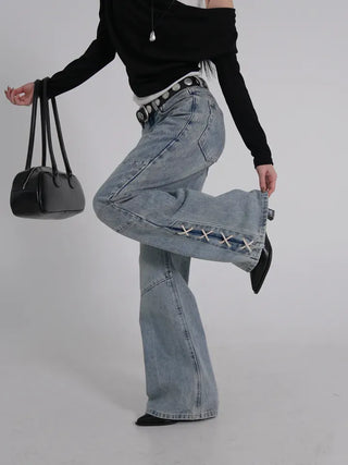 Neo String Point Washed Eyelet Bootcut Pants
