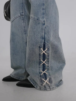 Neo String Point Washed Eyelet Bootcut Pants