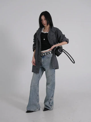 Neo String Point Washed Eyelet Bootcut Pants