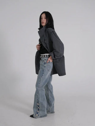 Neo String Point Washed Eyelet Bootcut Pants