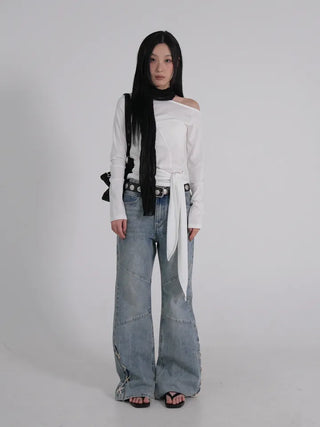 Neo String Point Washed Eyelet Bootcut Pants
