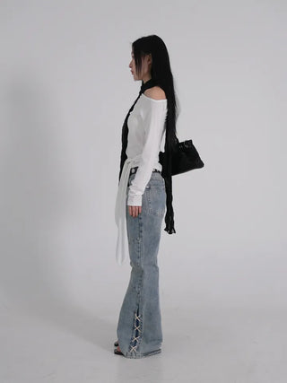 Neo String Point Washed Eyelet Bootcut Pants