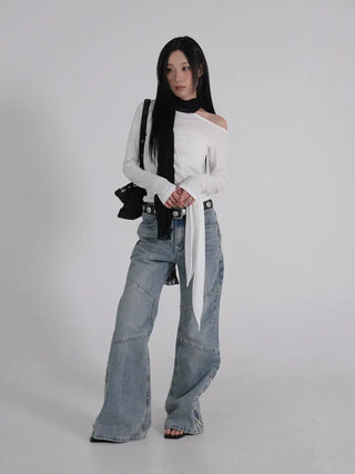 Neo String Point Washed Eyelet Bootcut Pants