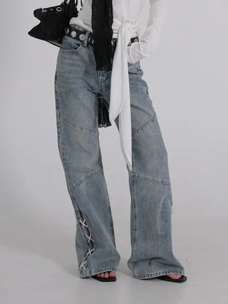 Neo String Point Washed Eyelet Bootcut Pants