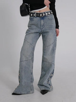 Neo String Point Washed Eyelet Bootcut Pants