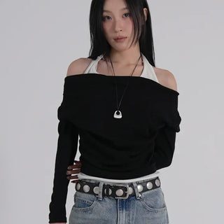 Coel Halter Layer Drape Off T-shirt