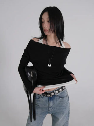 Coel Halter Layer Drape Off T-shirt