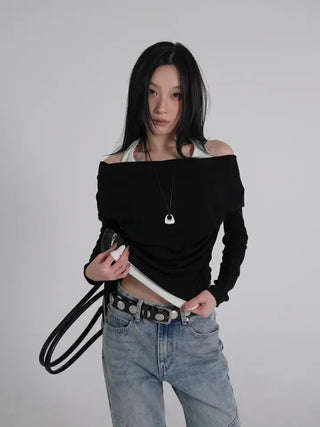 Coel Halter Layer Drape Off T-shirt