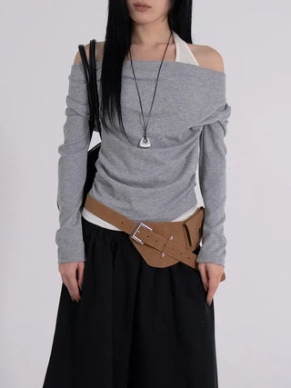 Coel Halter Layer Drape Off T-shirt
