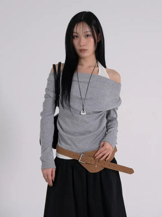 Coel Halter Layer Drape Off T-shirt